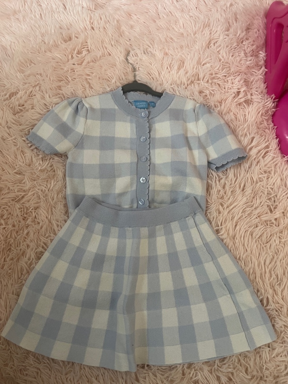 Draper James Blue and Cream Gingham Knit Kids Matching Set